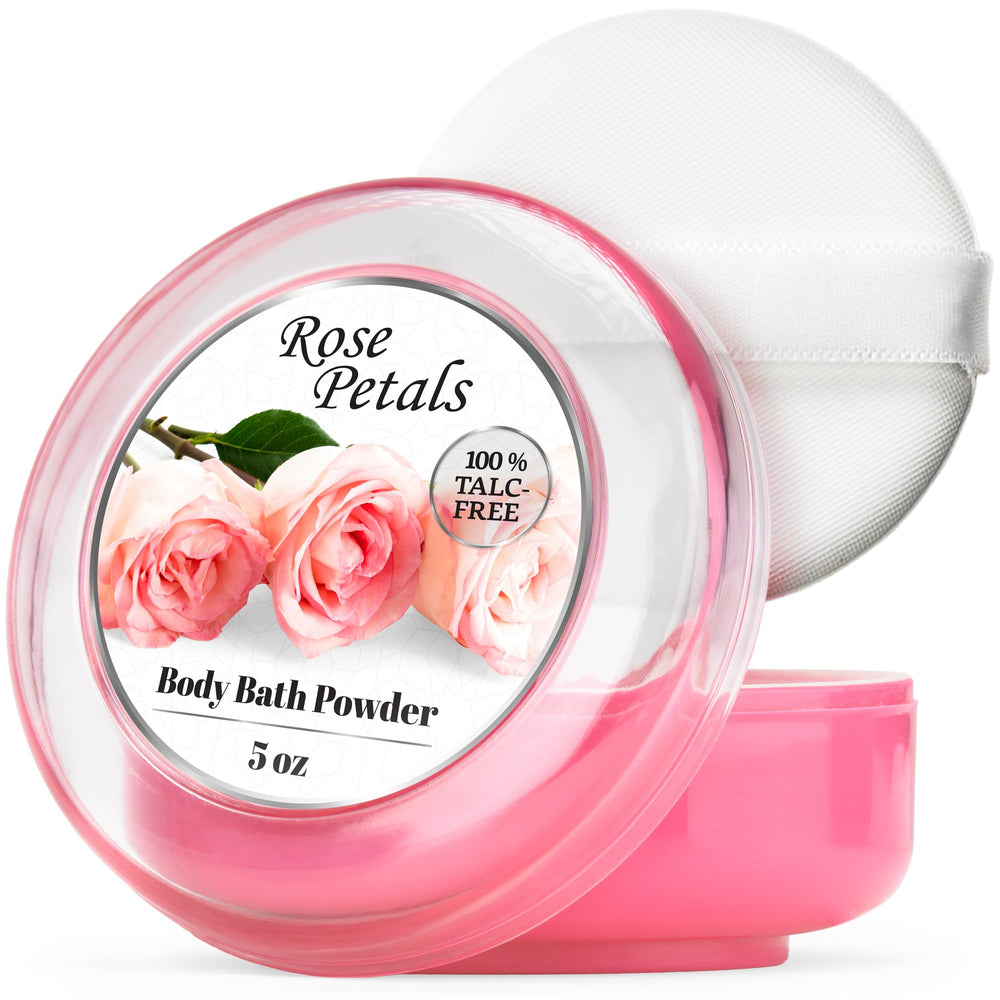 R-NEU body powder bottle with puff for easy, mess-free application.