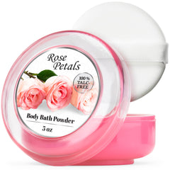 R-NEU body powder bottle with puff for easy, mess-free application.