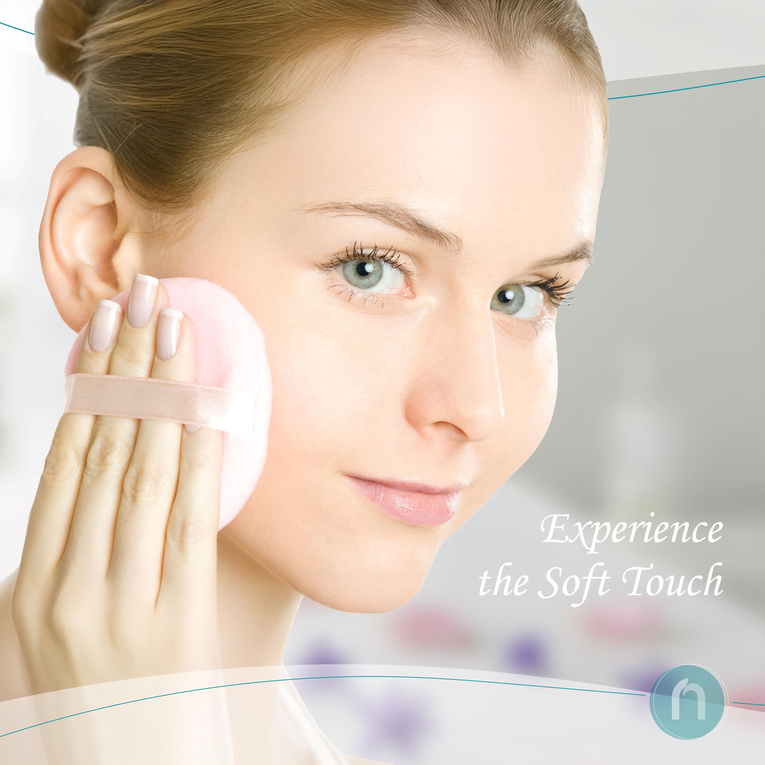 R-NEU large plush puff for smooth, mess-free body application.