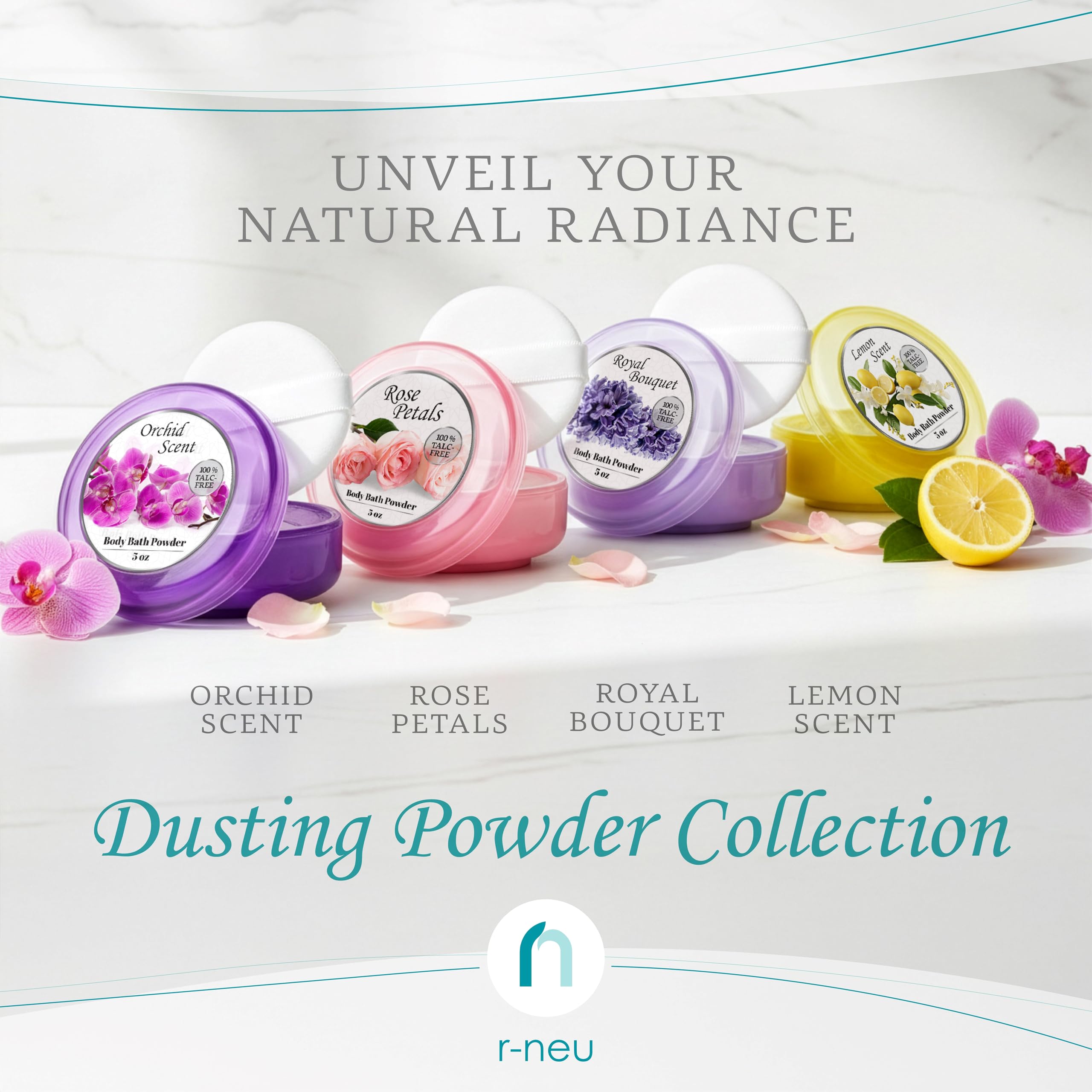 R-NEU travel-friendly powder set fits purses or bags on the go.