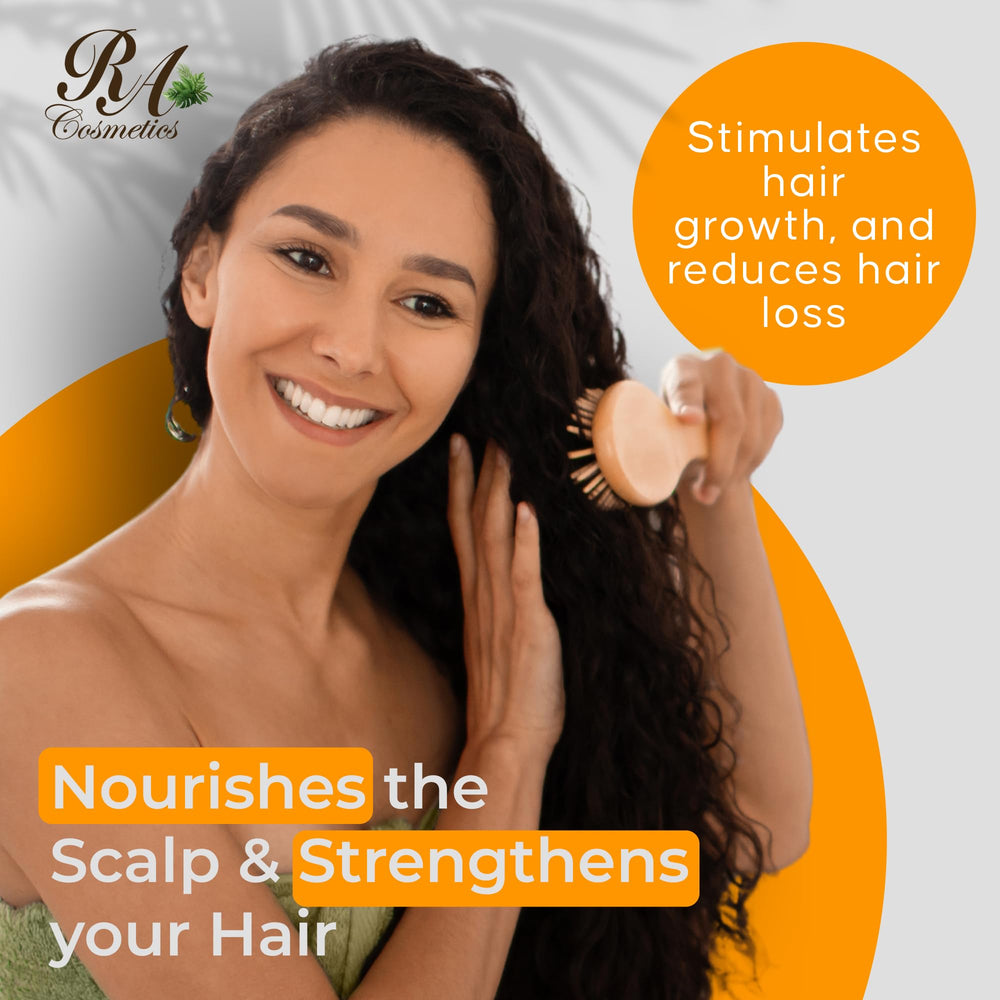 RA COSMETICS Batana Oil on hair showing smooth, detangled strands