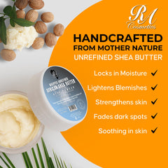 RA COSMETICS manteca de karité batida protege la piel y suaviza los cabellos.