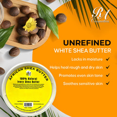 Manteca de karité RA COSMETICS para piel y cabello, hidratación suave.