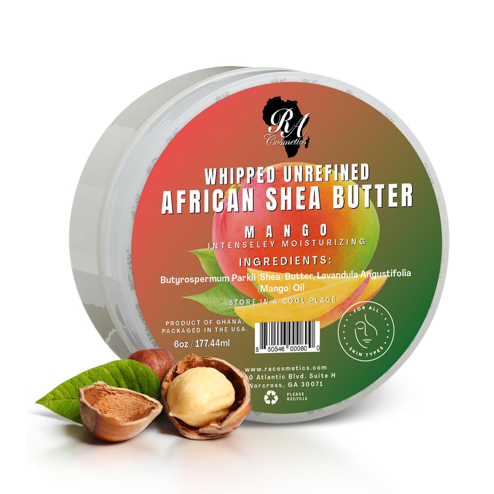 RA COSMETICS Manteca de Karité Mango, textura suave para hidratar la piel.