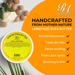 RA Cosmetics Manteca de Karité Dorada, aplicación en piel para suavizar imperfecciones.