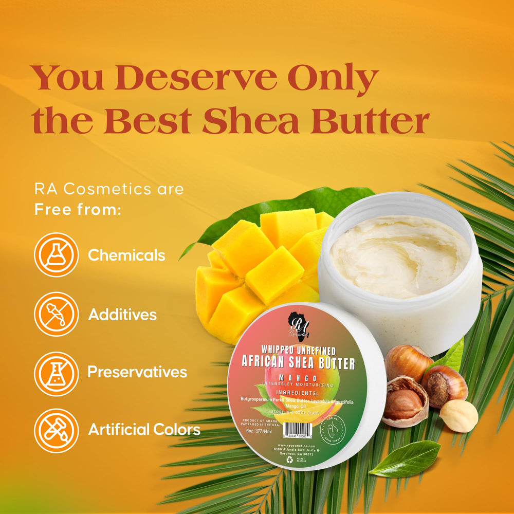 RA COSMETICS Manteca de Karité Mango, textura cremosa para cabello suave.