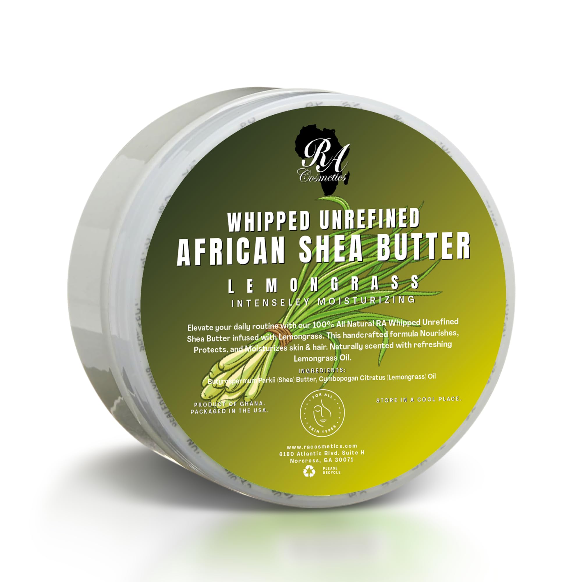 RA COSMETICS Mantequilla de Shea batida con citronela en frasco para hidratación suave
