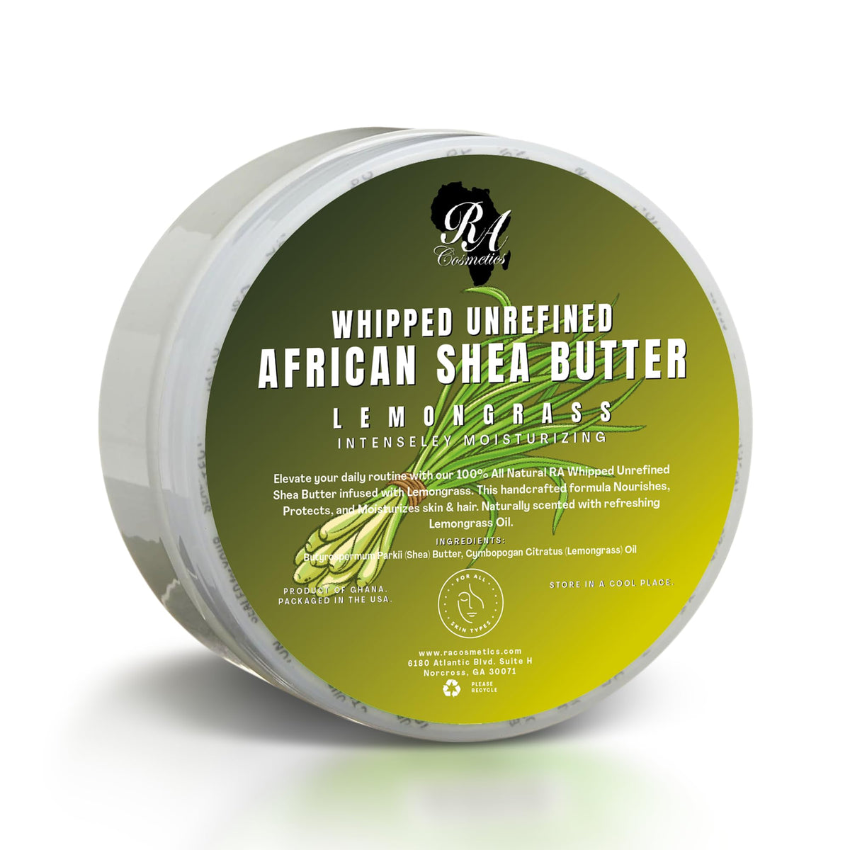 RA COSMETICS Mantequilla de Shea batida con citronela en frasco para hidratación suave
