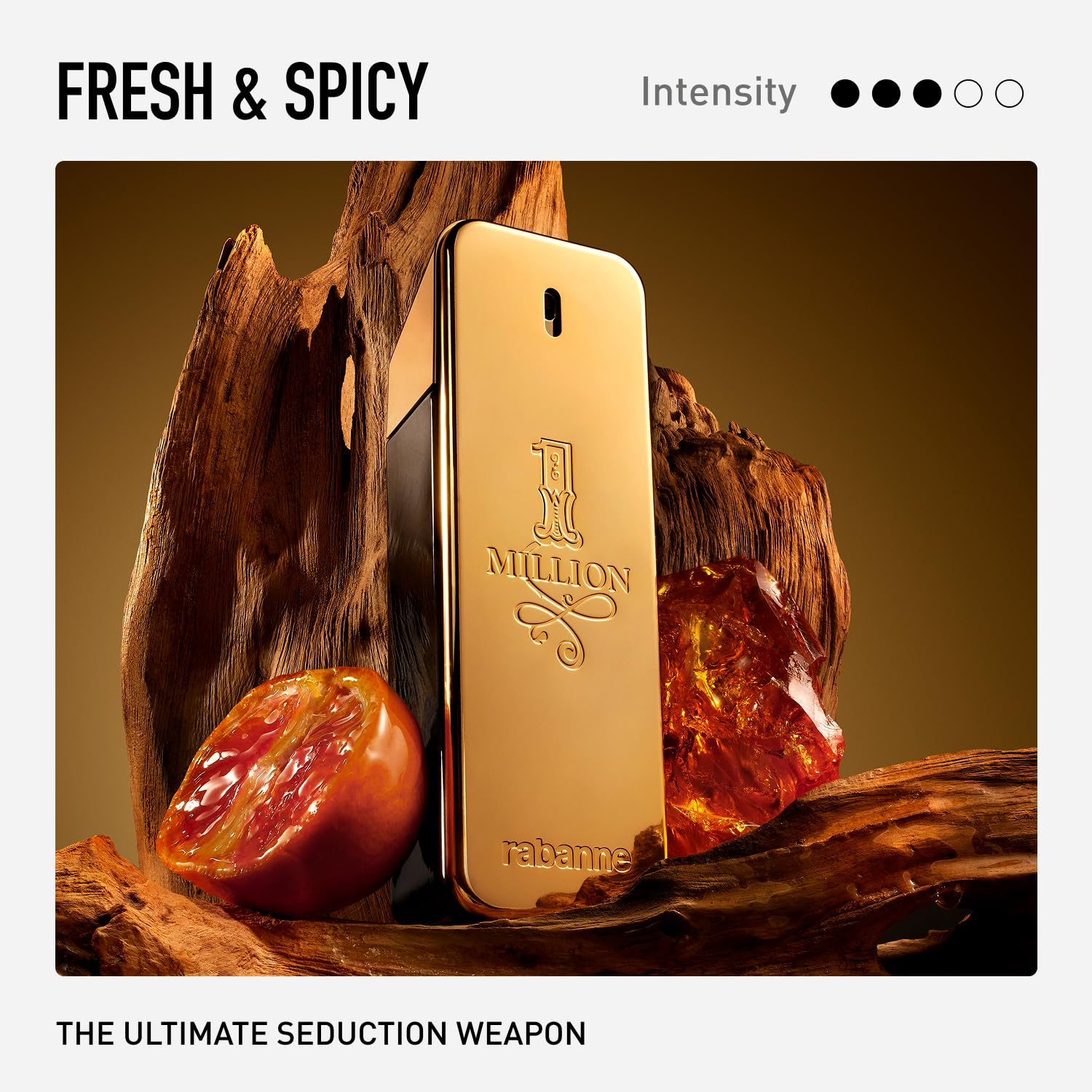 Rabanne 1 Million cinnamon heart note adds spicy warmth for evenings.