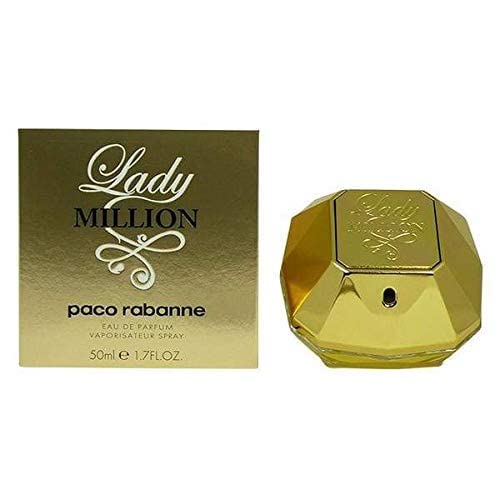 Rabanne Lady Million EDP flatlay with bottle and accessories