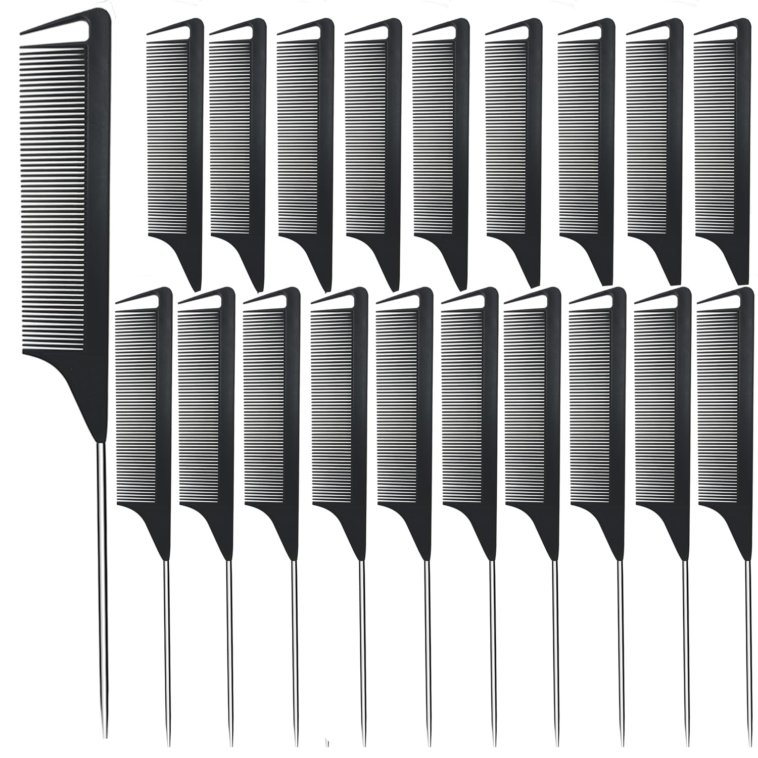 Rabetly metal carbon parting combs set in black for precise parting and braids.