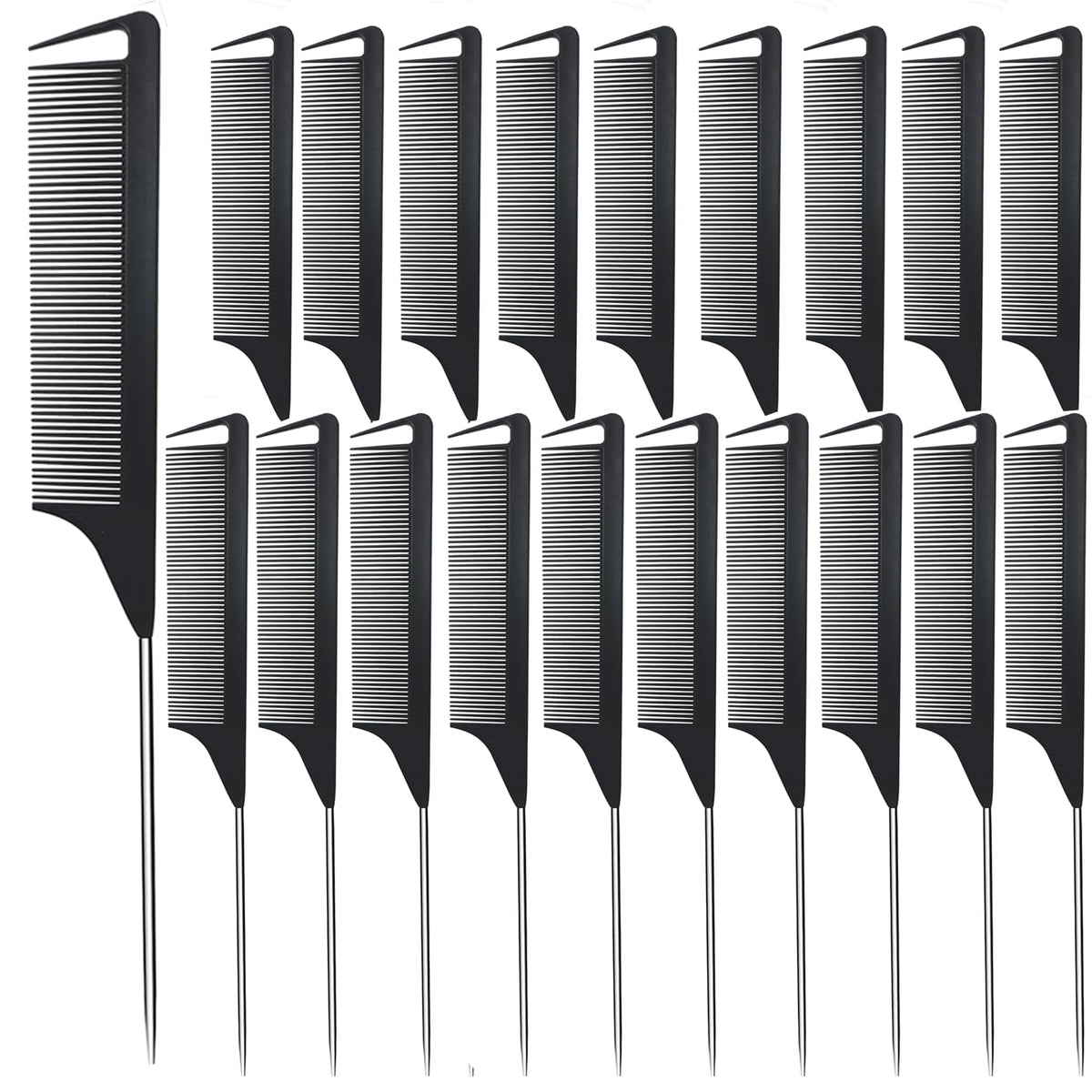 Rabetly metal carbon parting combs set in black for precise parting and braids.