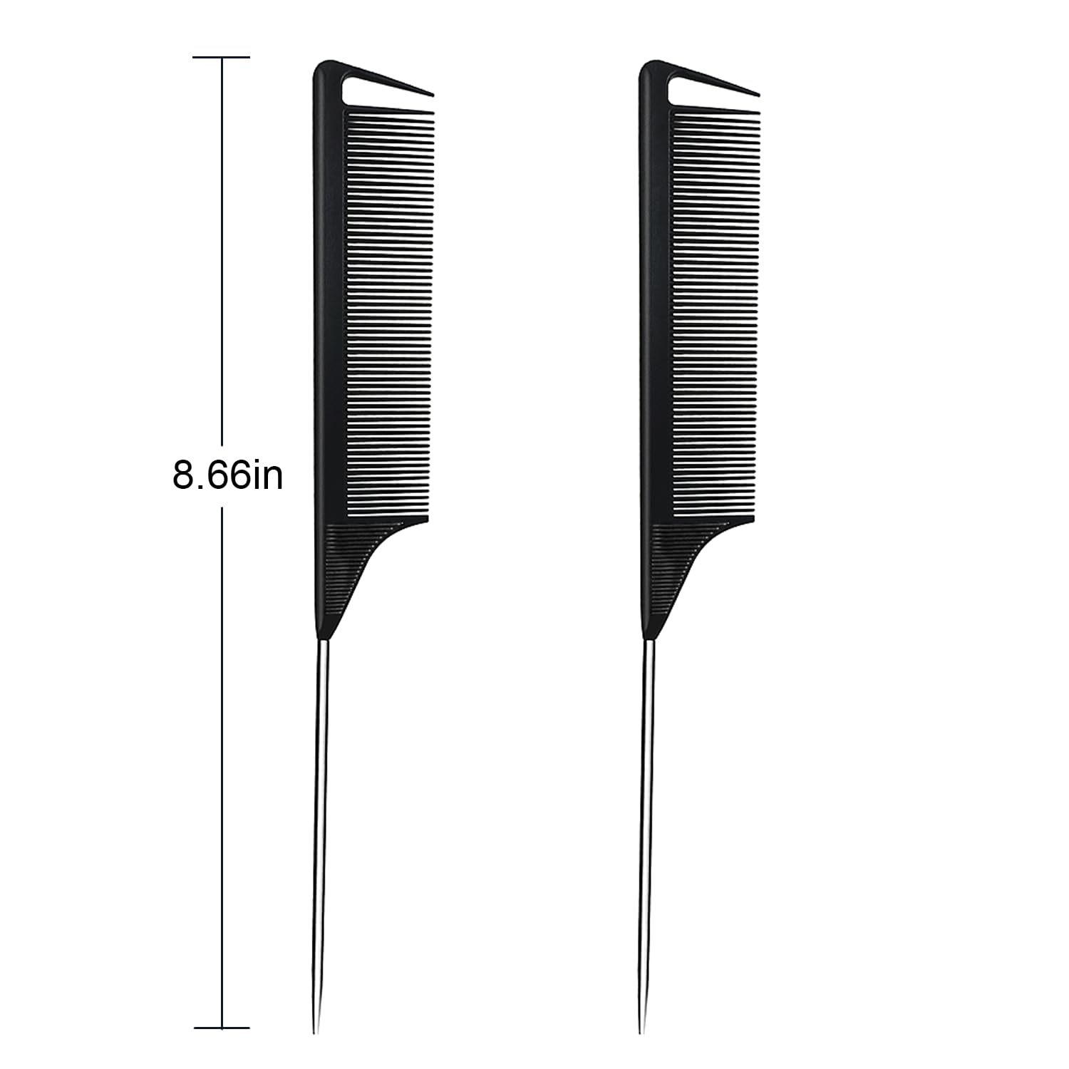 Rabetly rat-tail comb with carbon nylon teeth for static-free styling.