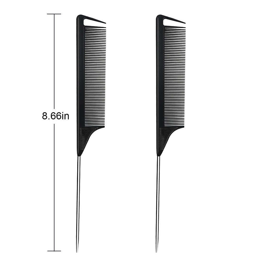 Rabetly rat-tail comb with carbon nylon teeth for static-free styling.