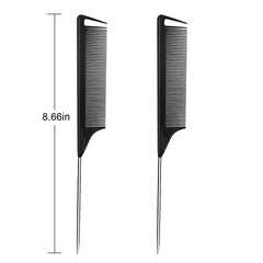 Rabetly rat-tail comb with carbon nylon teeth for static-free styling.