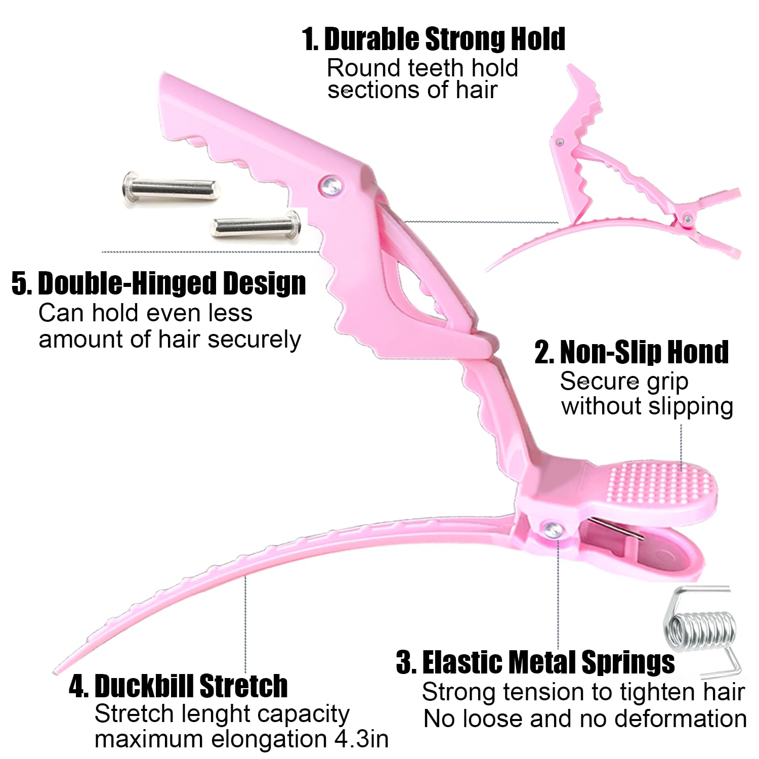 Rabetly wide-teeth pink clip showing strong hold for thick hair