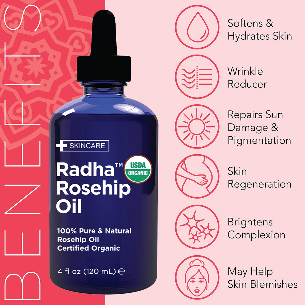 Radha Beauty aceite de rosa mosqueta, versátil para mezclar con tu rutina