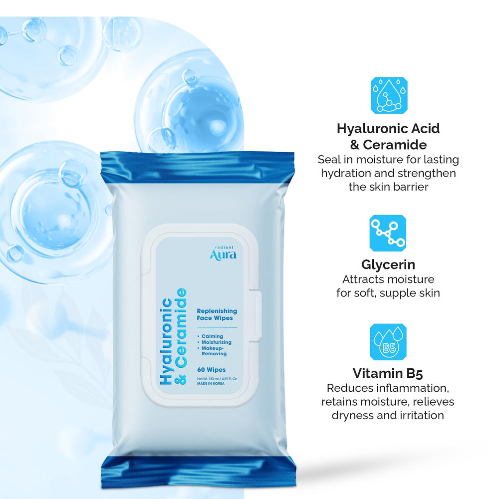 Aplicación facial con toallita Radiant Aura para limpieza suave