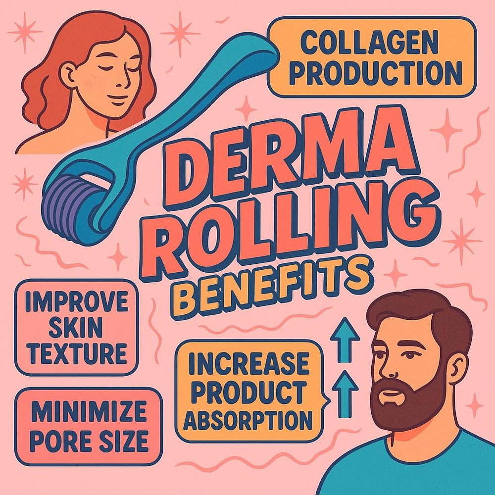 Radiant Skin Essentials derma roller with serum absorption benefits illustrated.