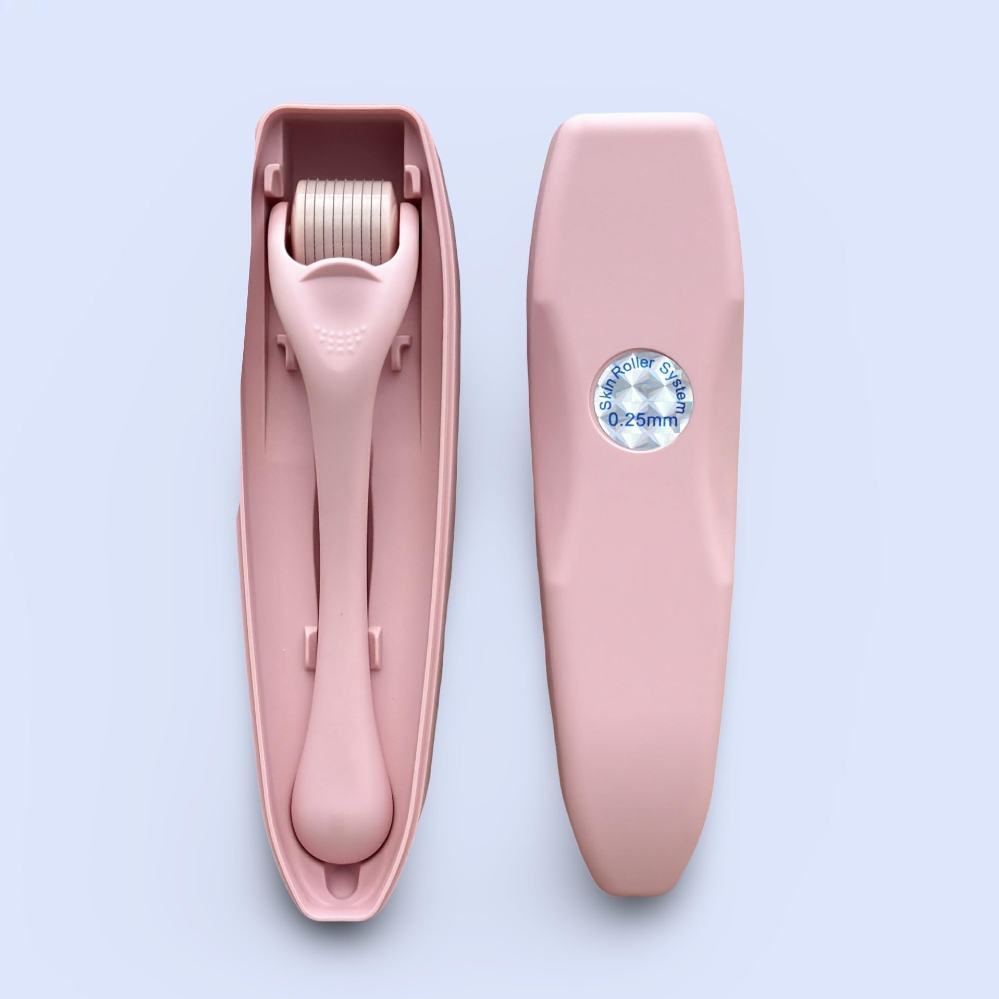 Radiant Skin Essentials matte baby pink derma roller adds stylish look to routine.