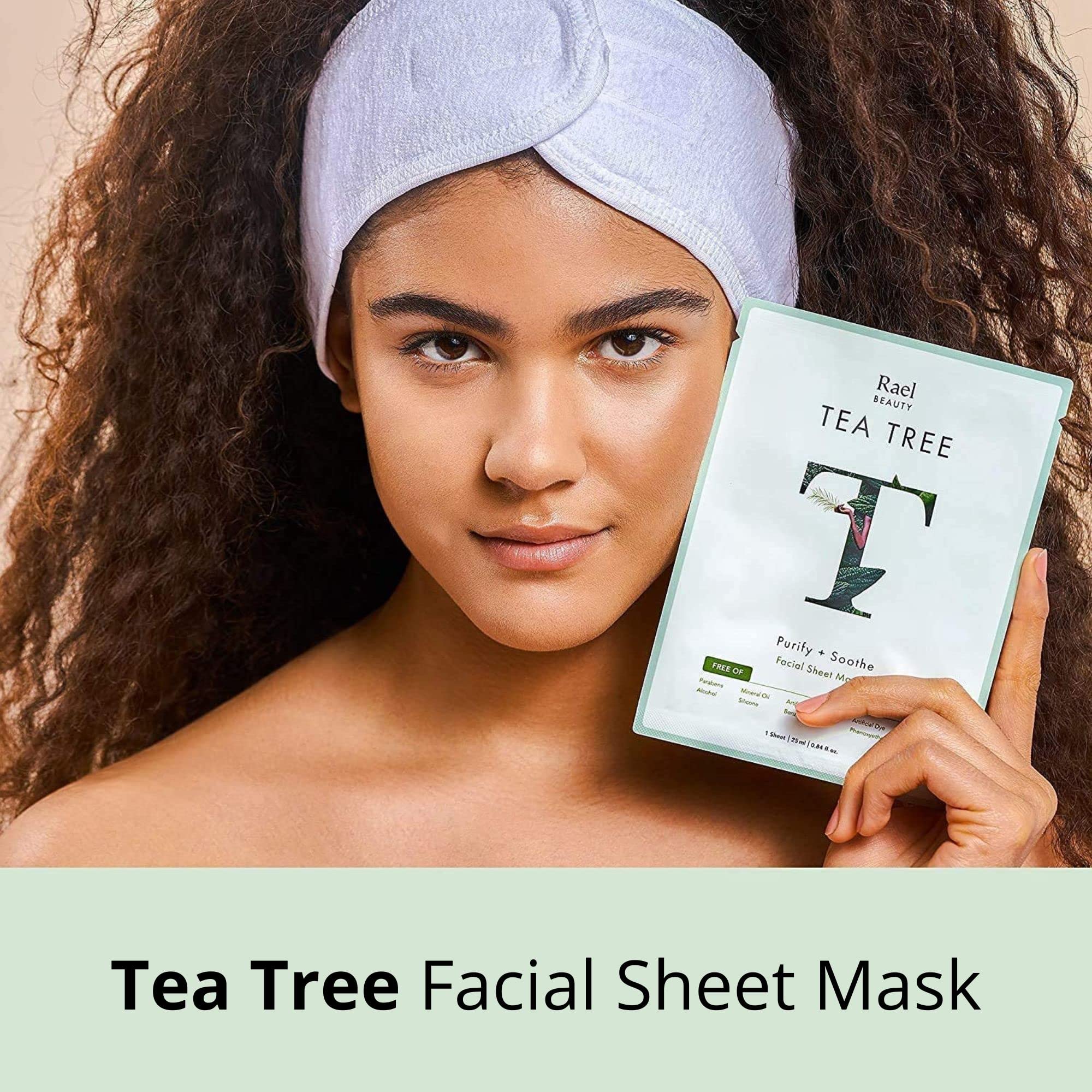 Rael mask sheet with concentrated serum for a quick skin boost.