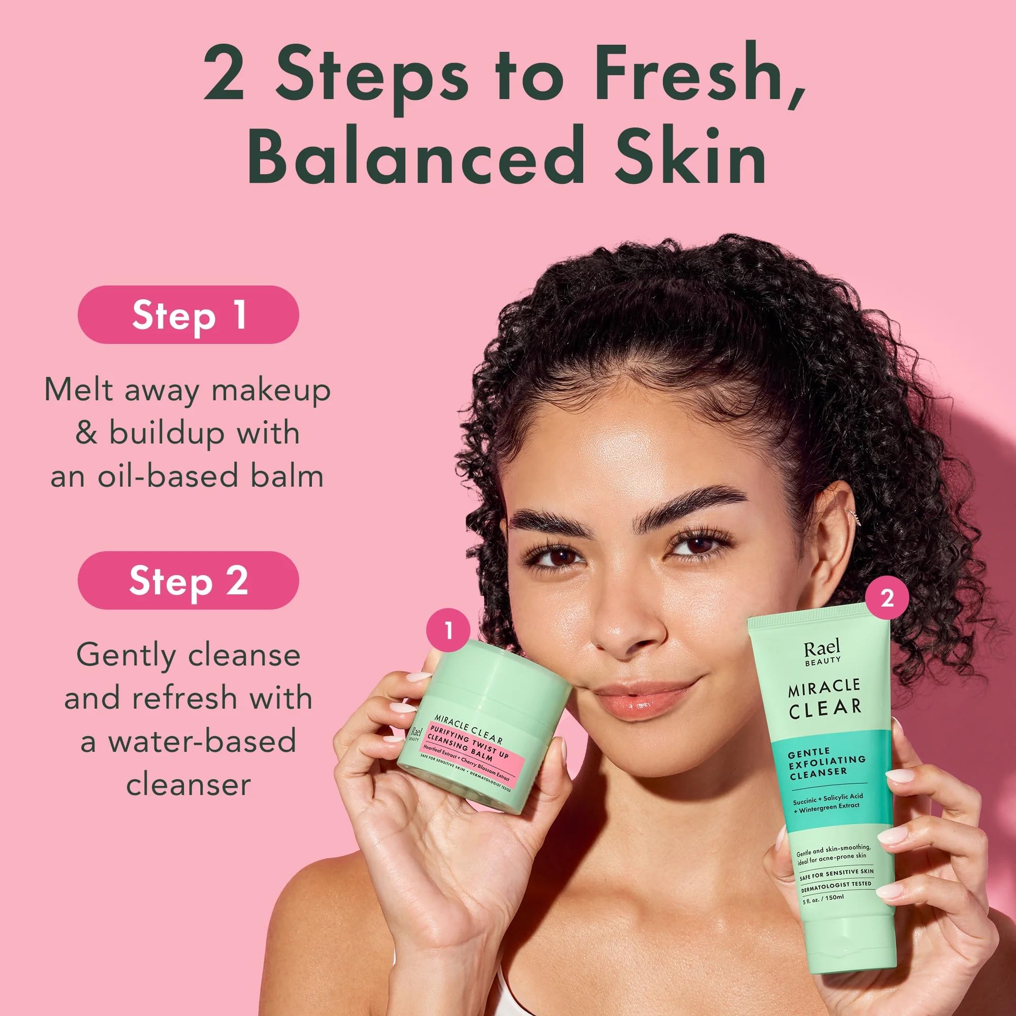 Rael Miracle Clear cleanser rinses clean for a light non-greasy finish.