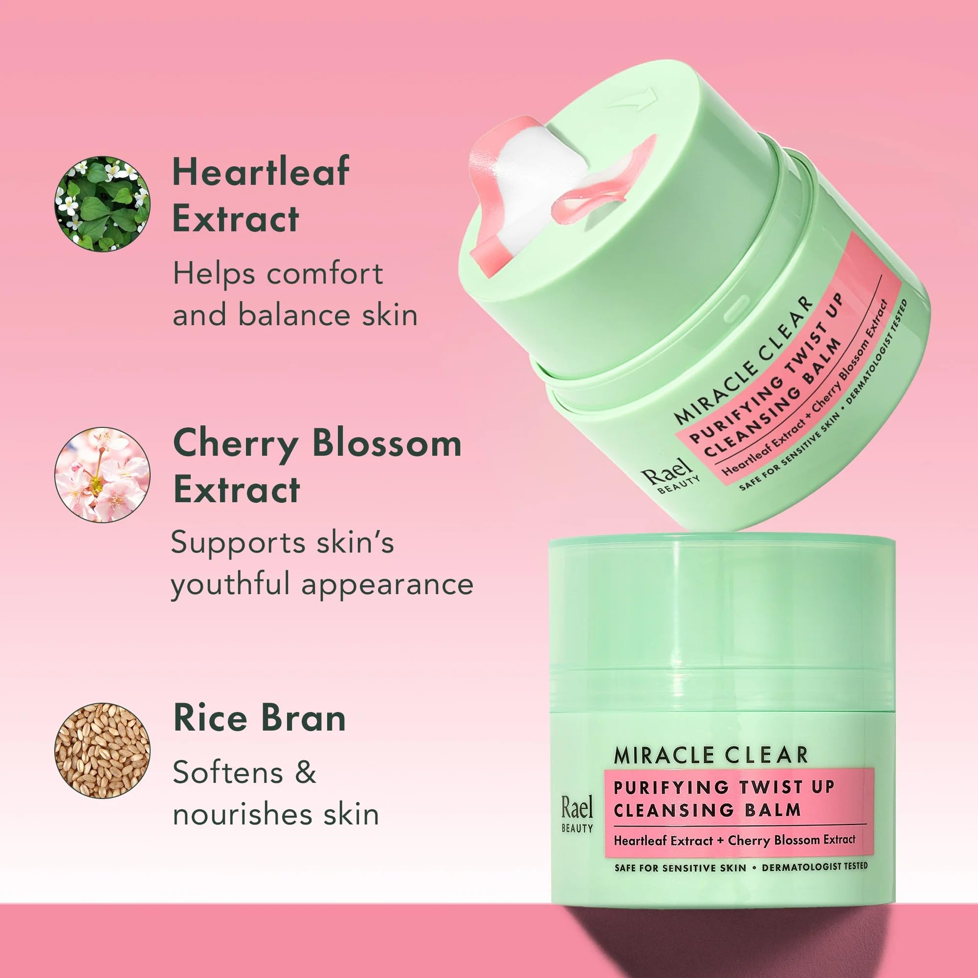 Rael Miracle Clear cleanser uses rice bran to soften skin.