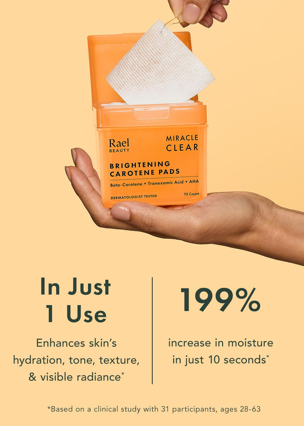Rael Toner Pads con acido hialuronico para hidratacion duradera.