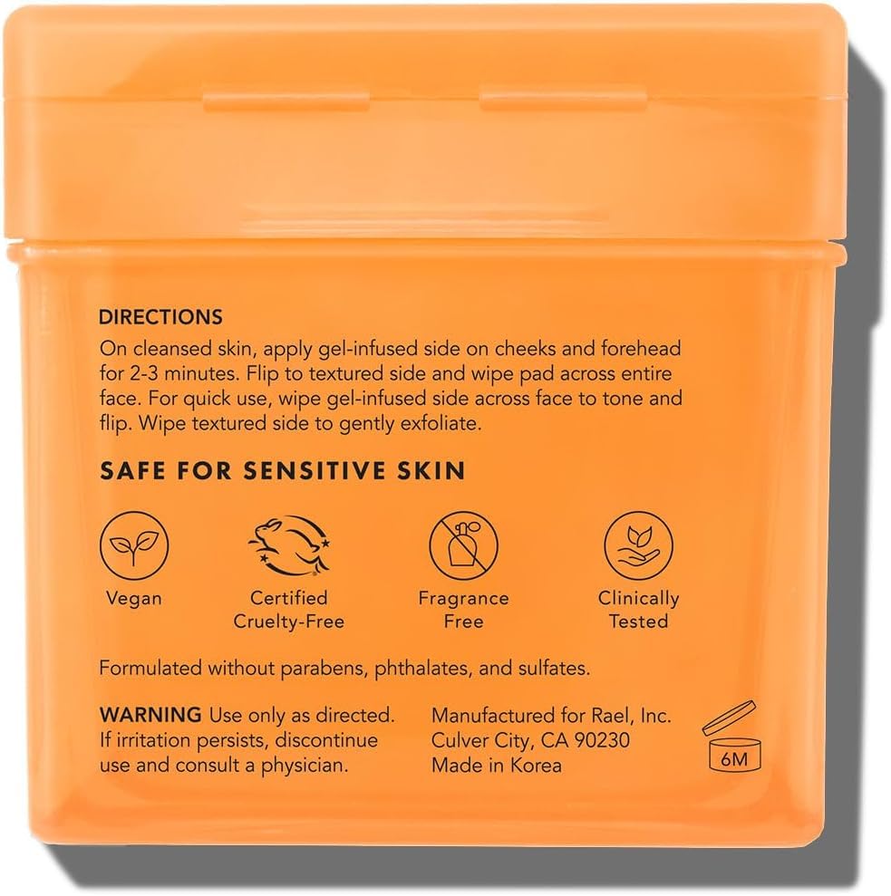 Rael Toner Pads dos-en-uno para tono y mascarilla facial.