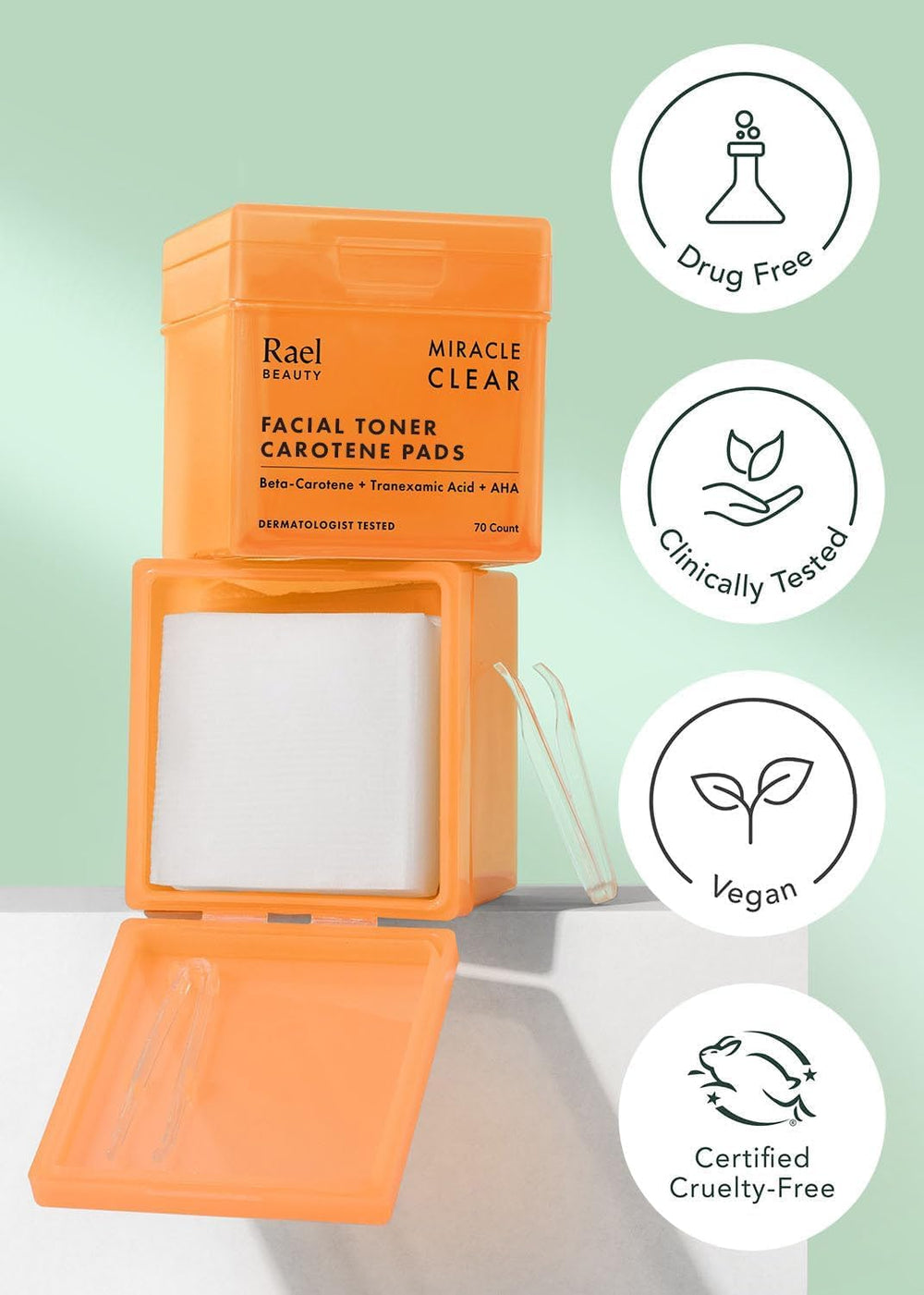 Rael Toner Pads aptos para piel sensible para uso diario.