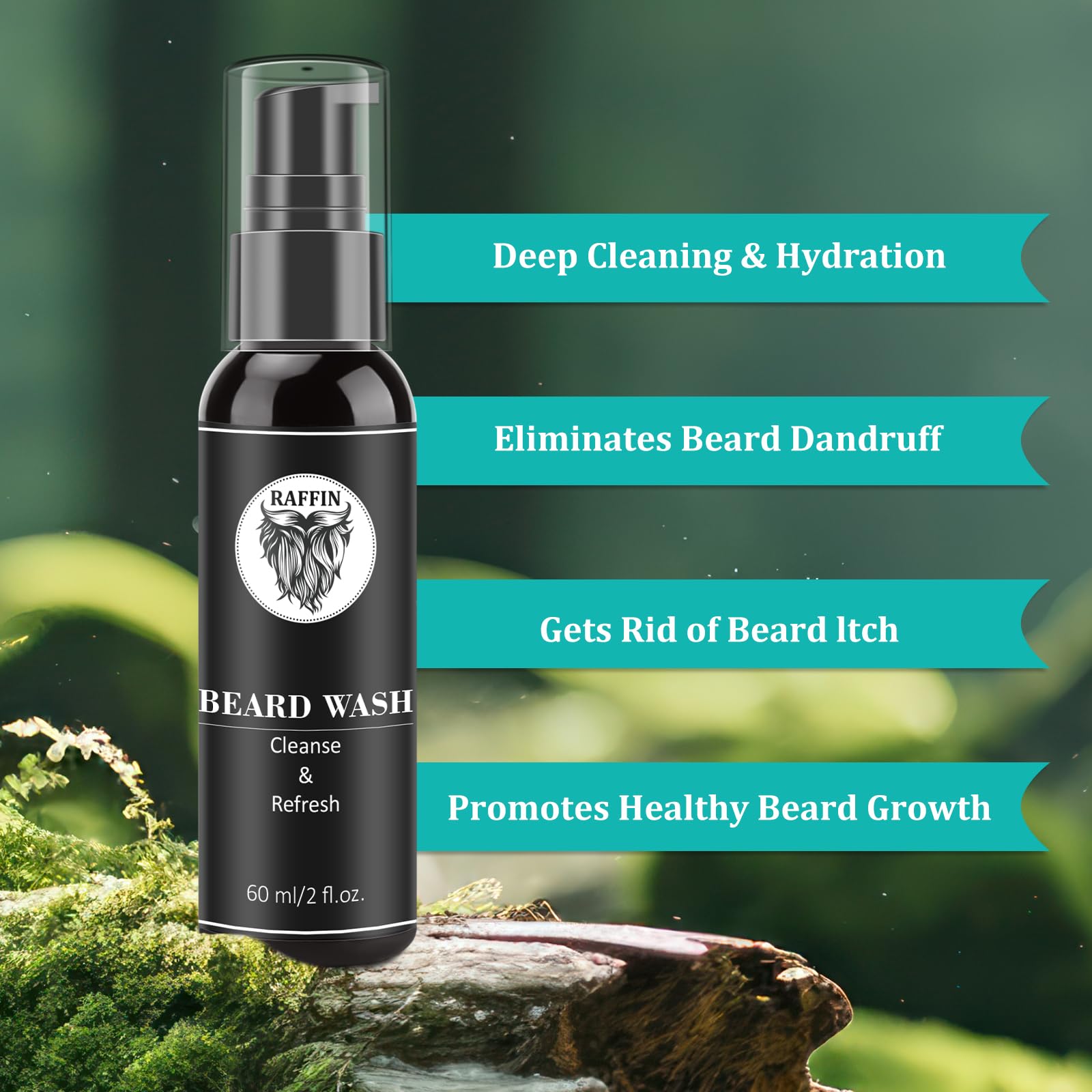 RAFFIN beard comb wide-tooth for detangling and shaping.