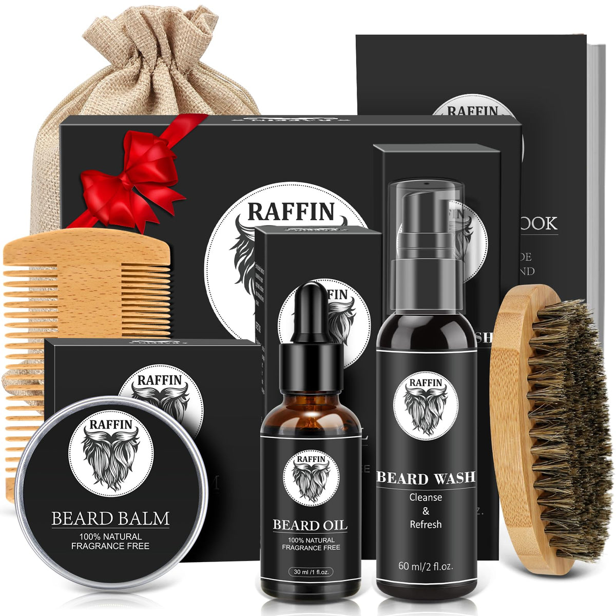 RAFFIN beard kit packaging offers premium gift-ready presentation.