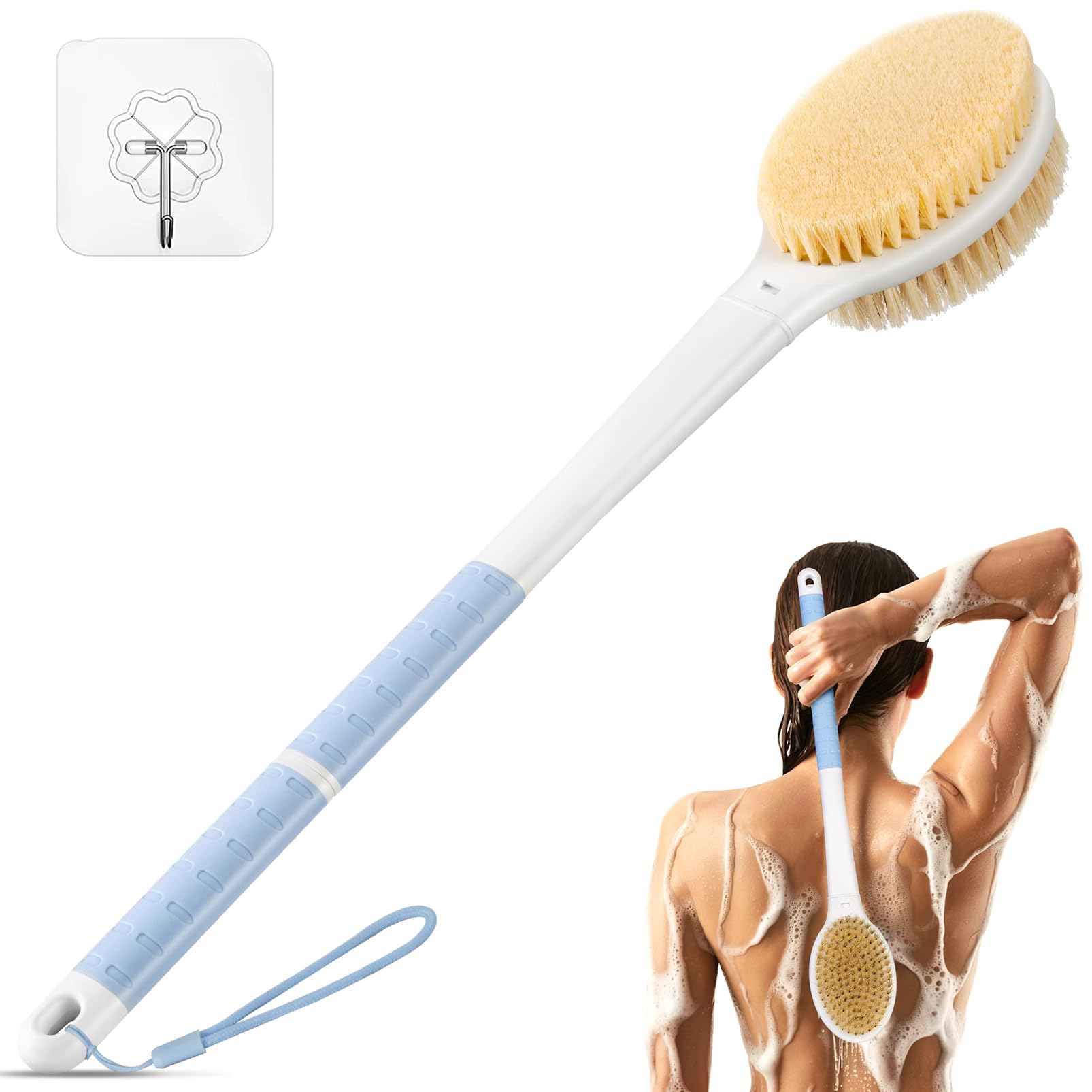 Rafow cepillo de espalda con mango largo para duchas y alcance cómodo