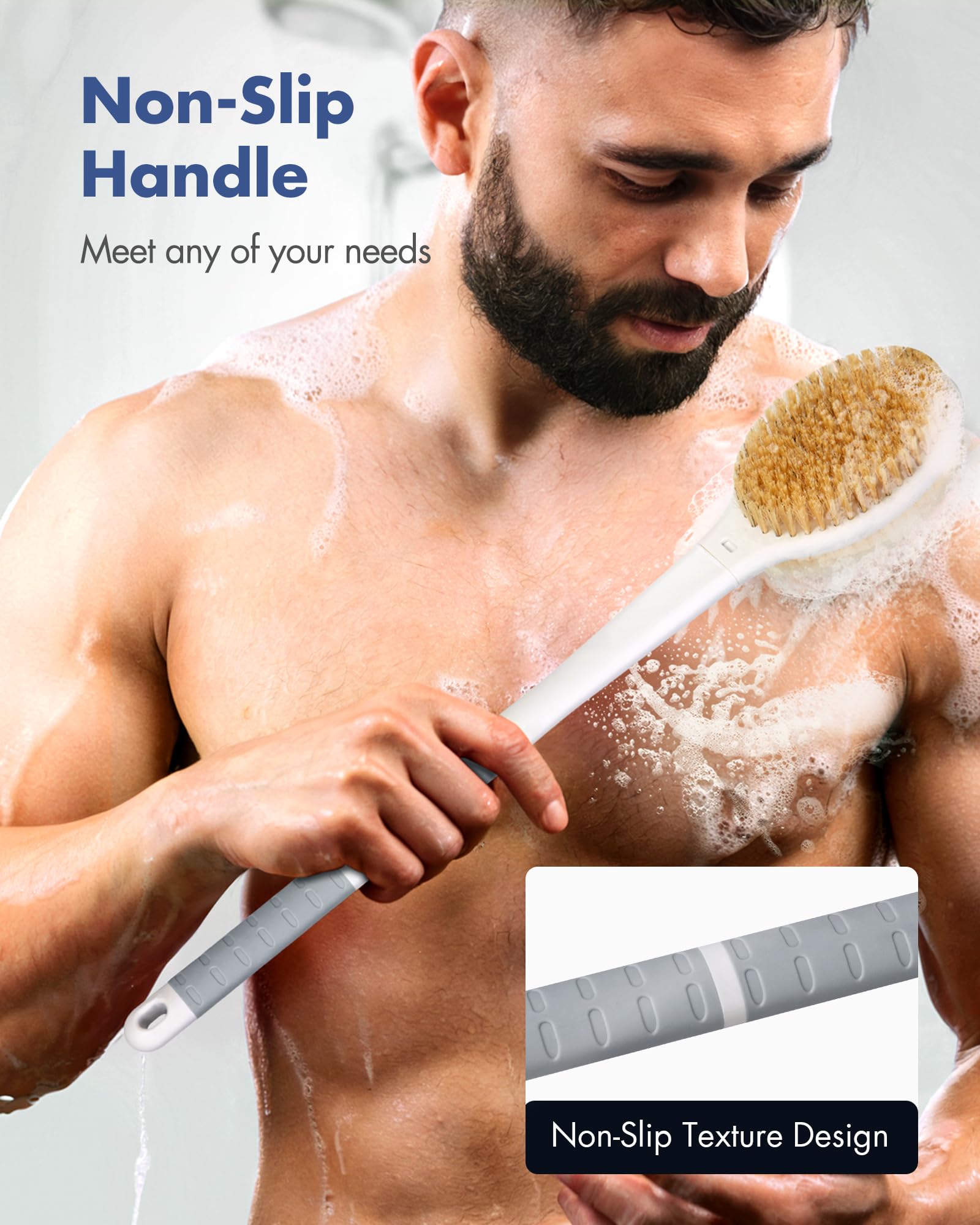 Rafow cepillo espalda mango antideslizante ofrece agarre seguro en la ducha.