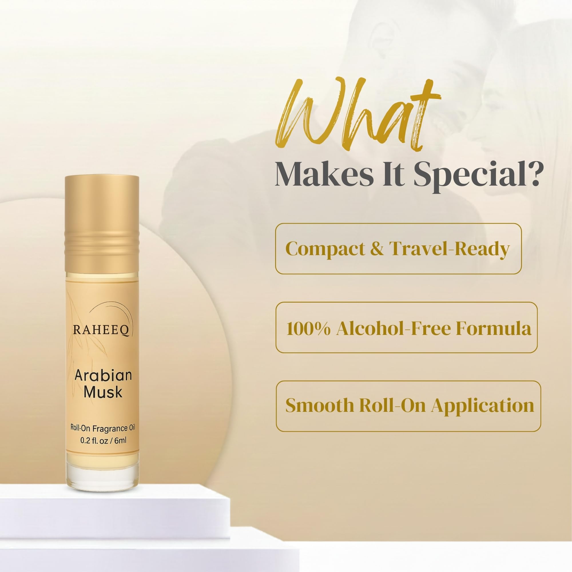 Raheeq roll-on application close-up showing precise dosing for daily wear.