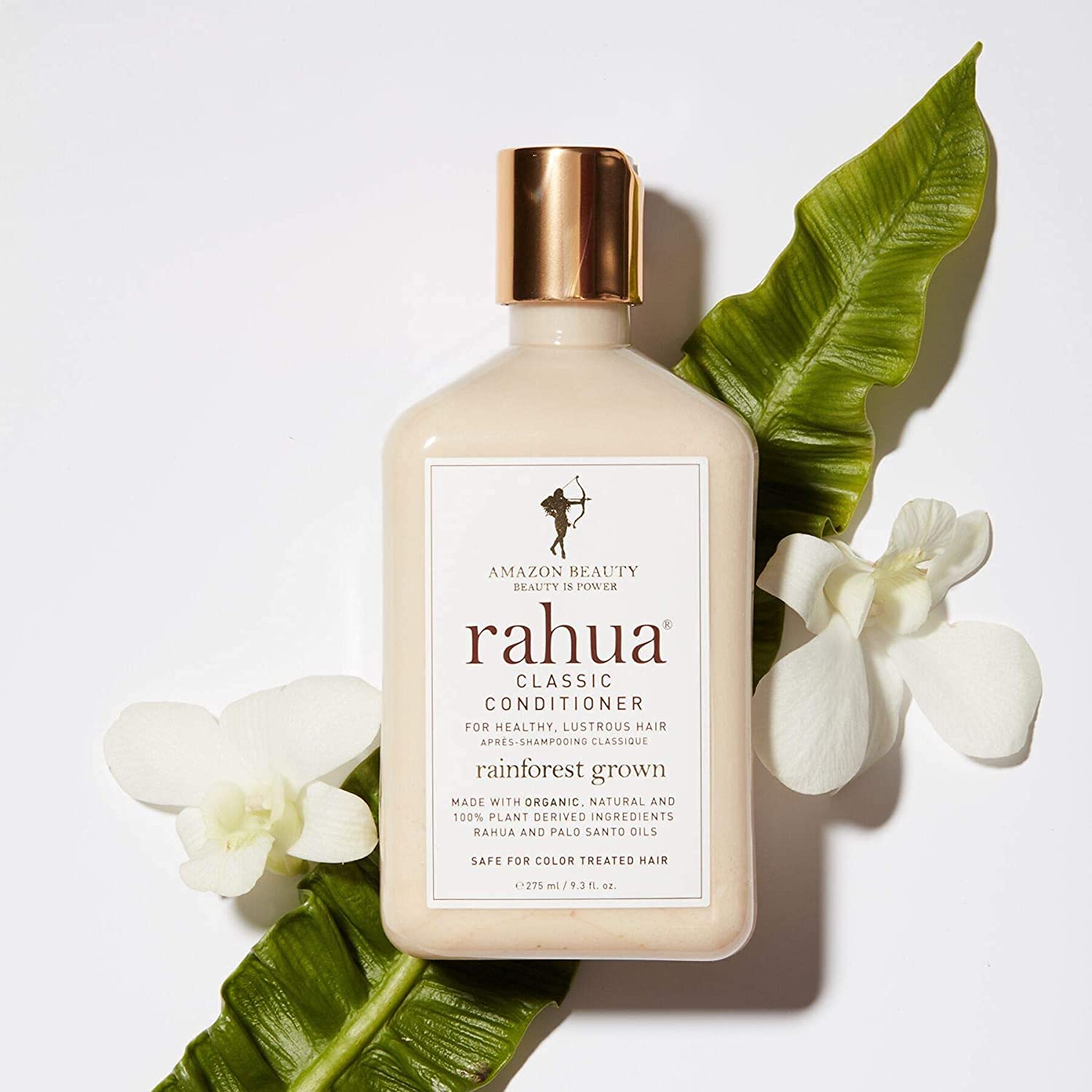 9.3 fl oz Rahua bottle on a vanity, premium hydration appeal