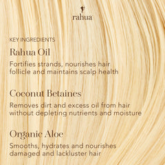 Ingredients spotlight featuring omega-9 Rahua oil and quinoa for hydration and resilience.