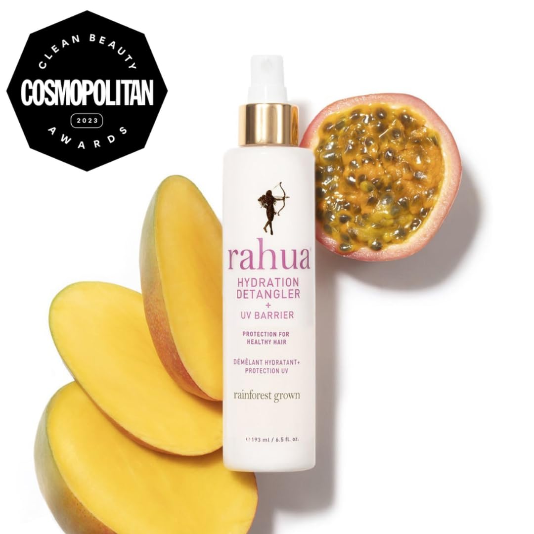 Rahua Damage Protection spray helps prevent breakage during styling.