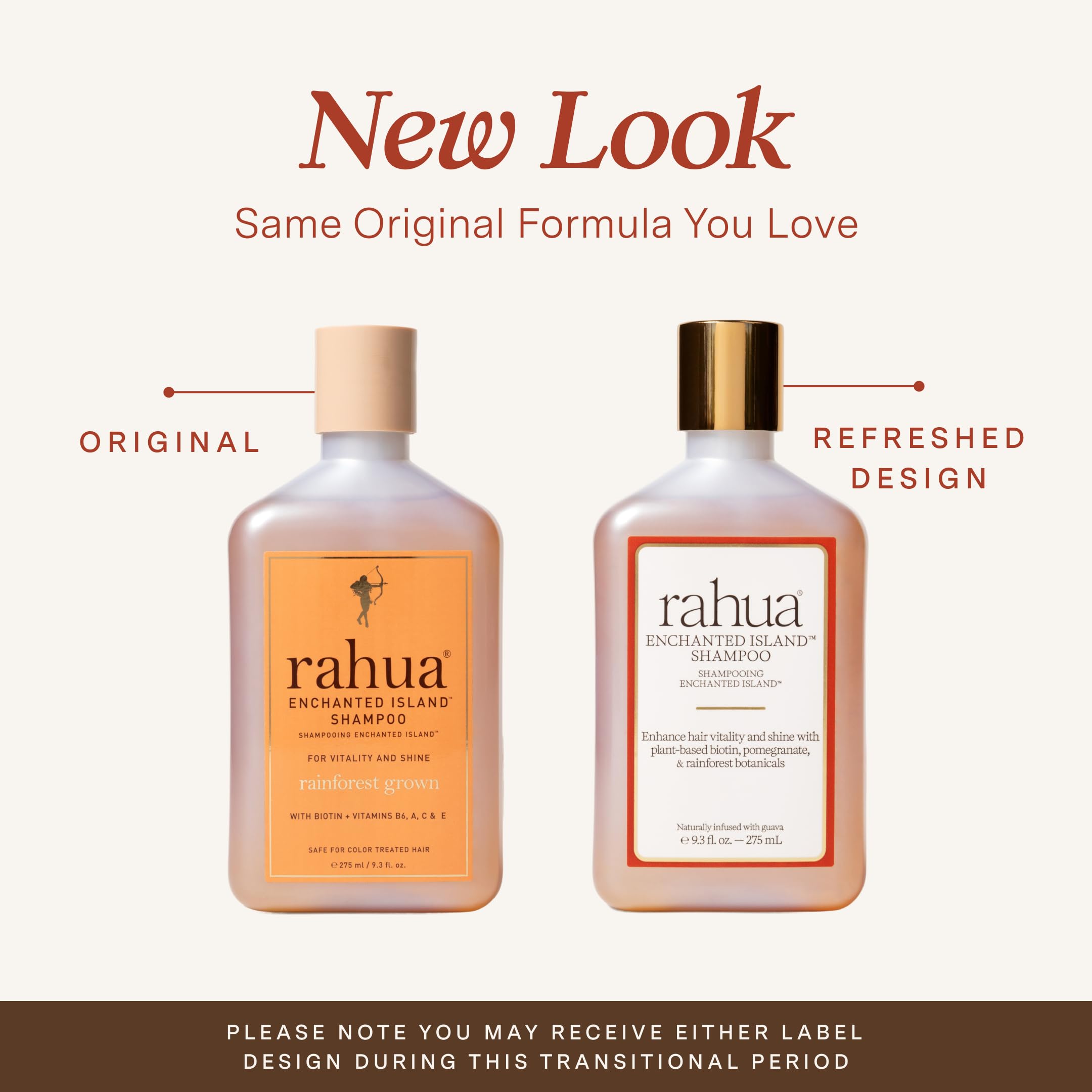 Rahua Enchanted Island Shampoo label closeup highlighting sulfate-free formula.