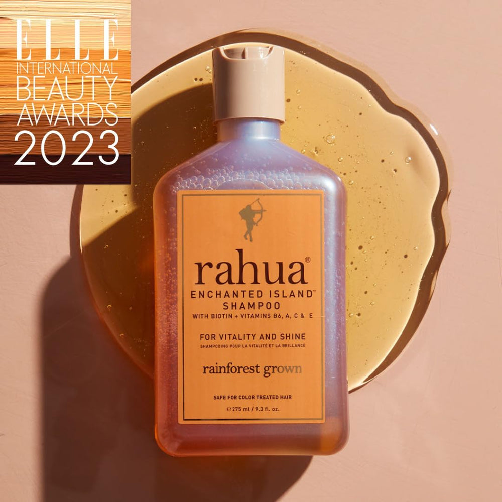 Rahua Enchanted Island Shampoo lather on hair demonstrates gentle cleansing.