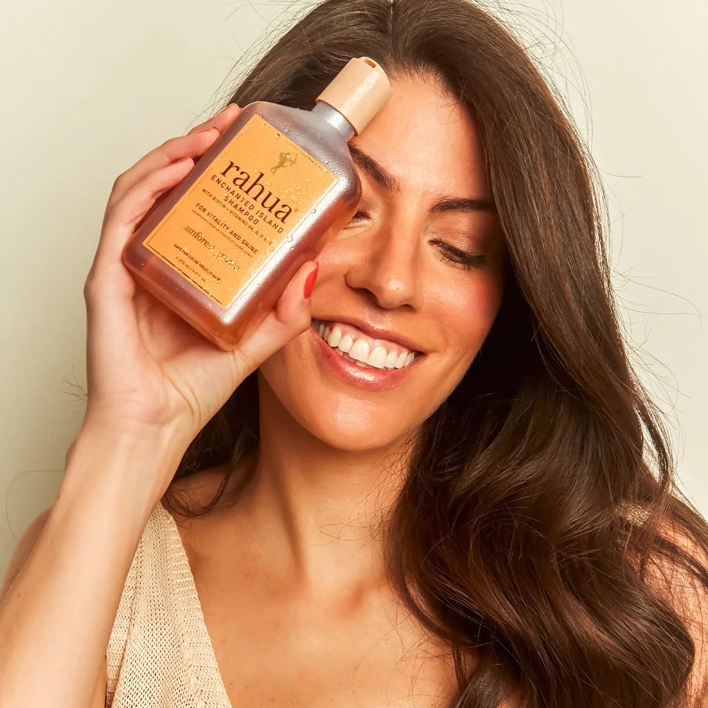 Rahua Enchanted Island Shampoo sustainable packaging highlights eco-friendly choice.