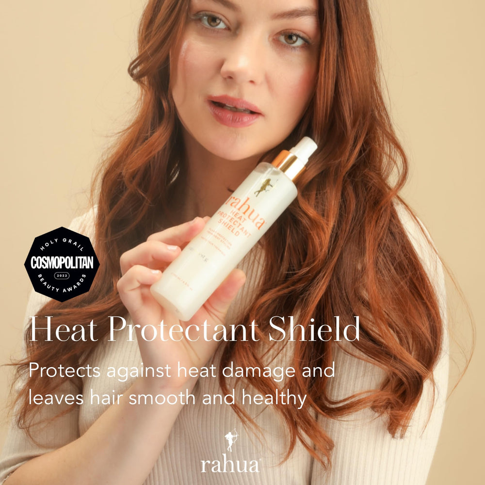Rahua Shield delivers silk gloss after styling for a radiant finish.