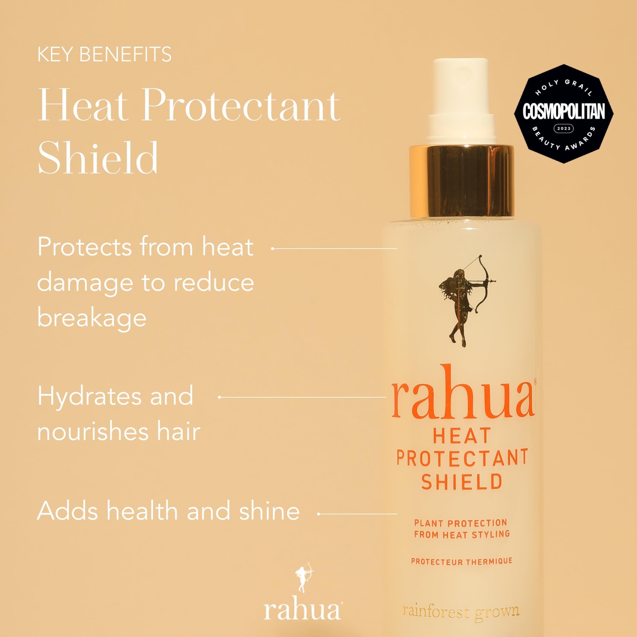 Rahua Shield mist on damp hair for even distribution and coverage.