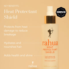 Rahua Shield mist on damp hair for even distribution and coverage.