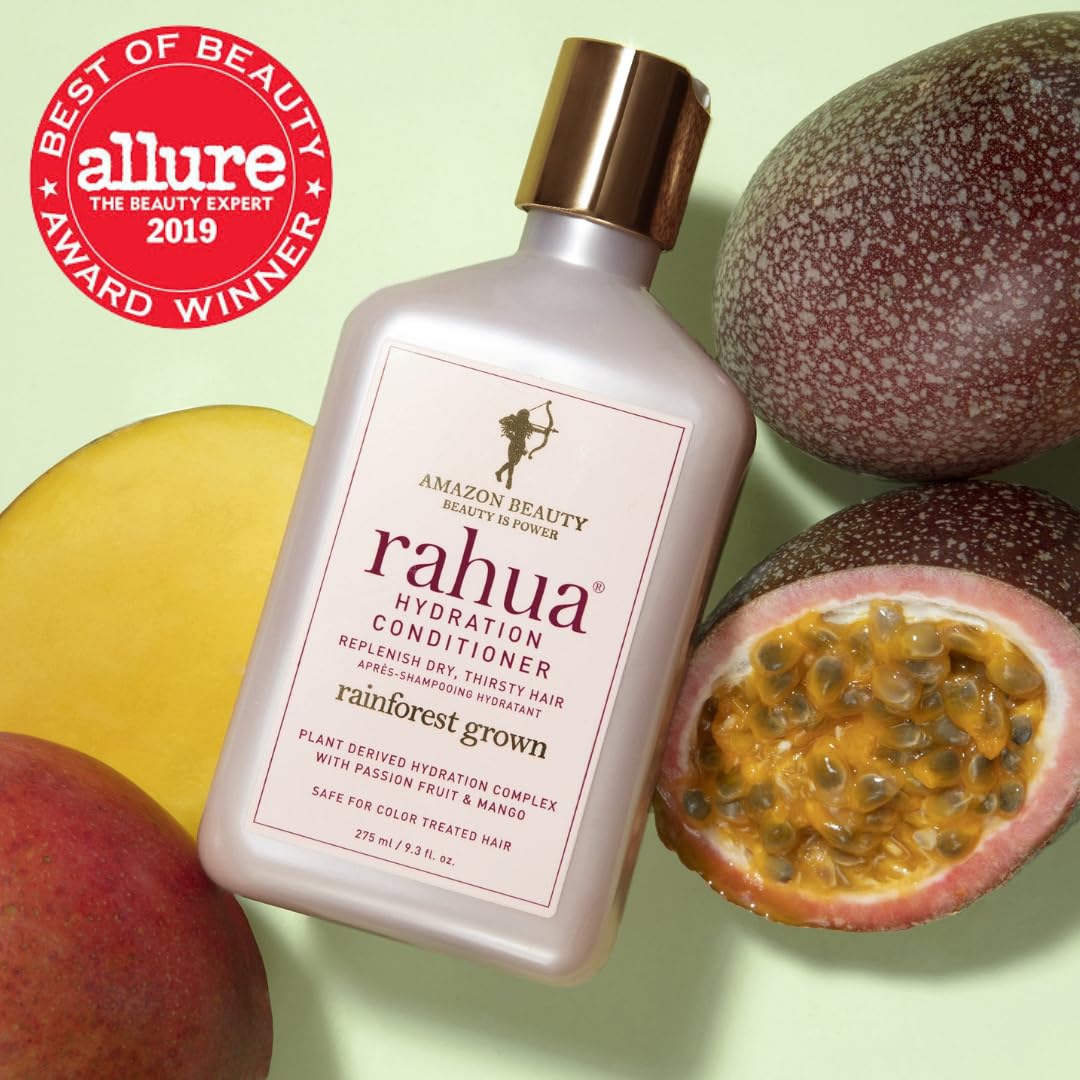 Dispense pump on Rahua bottle enabling easy, even application.