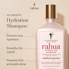 Closeup of Rahua Hydration Shampoo texture emphasizing creamy richness for moisture