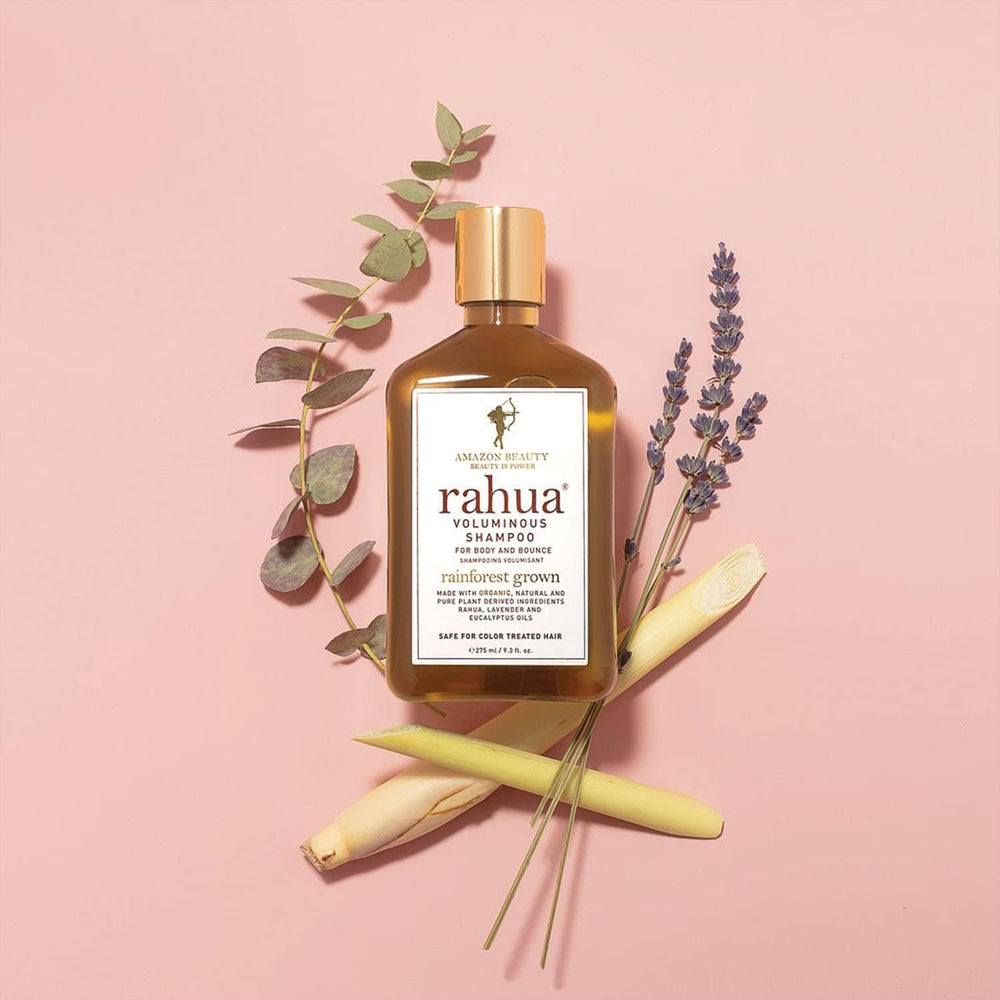 Rahua Voluminous Shampoo after-use image features voluminous strands