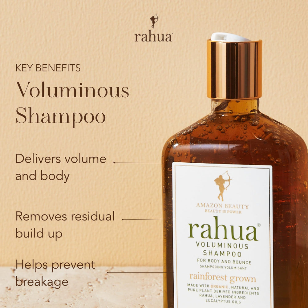 Rahua Voluminous Shampoo vegan label highlights plant-powered formula