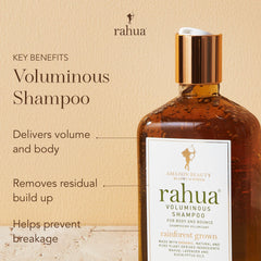 Rahua Voluminous Shampoo vegan label highlights plant-powered formula