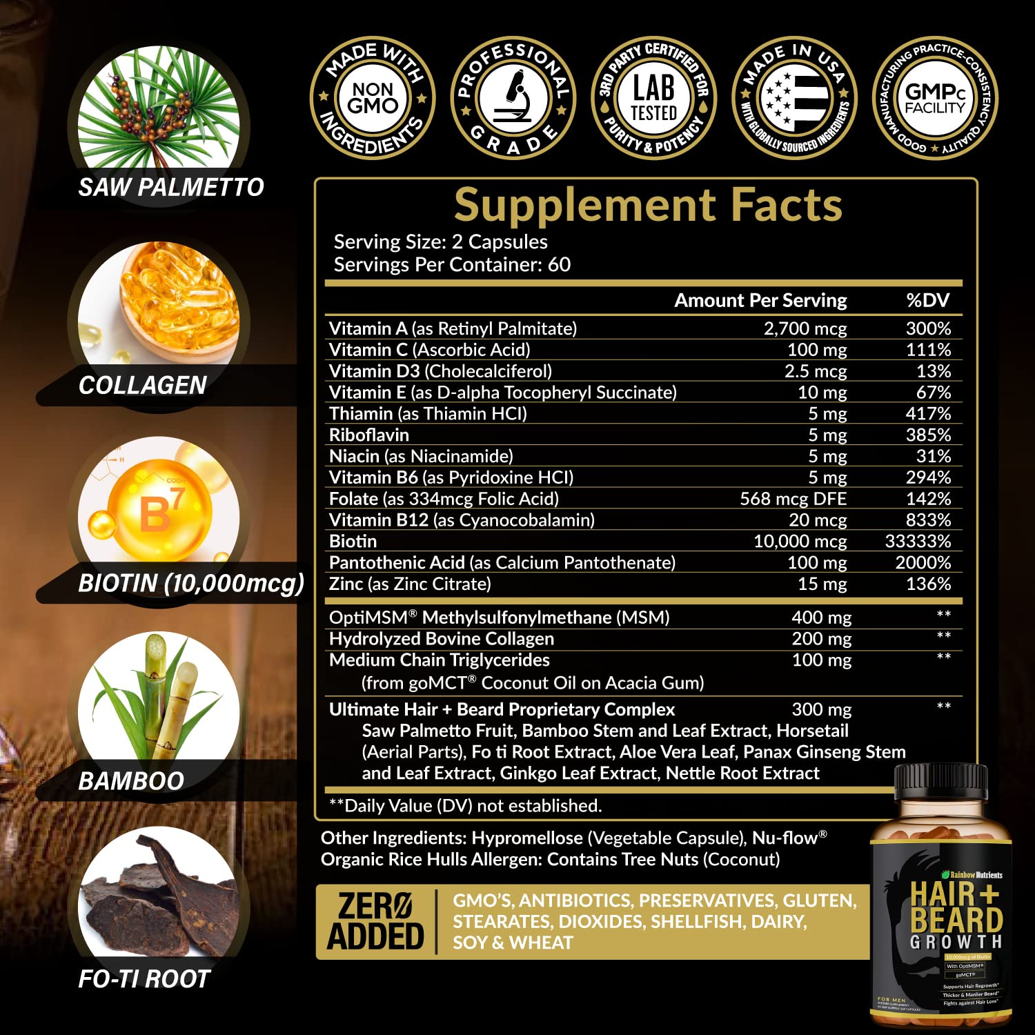 Rainbow Nutrients biotin 10000mcg capsules for hair nourishment